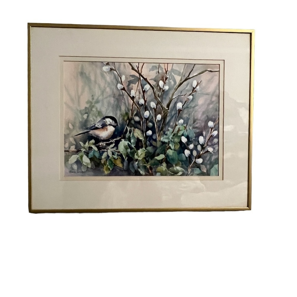 Chickadees and Cherry Blossoms Watercolor Painting, Prints, By Barbara Leyba